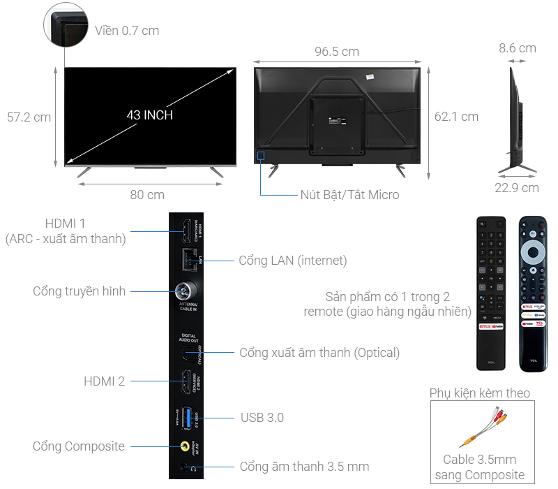 Android Tivi TCL 4K 43 inch 43P725